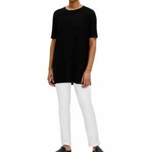 Eileen Fisher Woman Black Textured Stretch Rib Round Neck Tunic Top 2X Stretchy